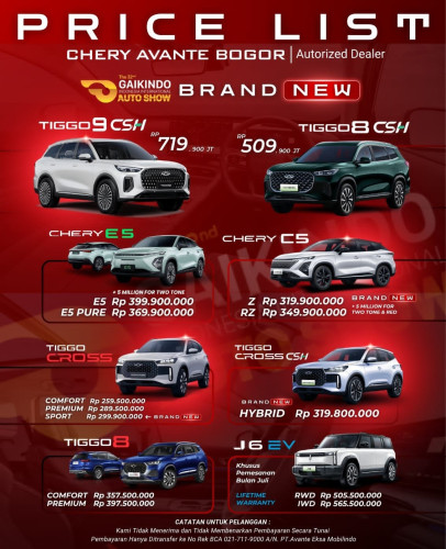 Pricelist Harga Chery bojonggede 2025